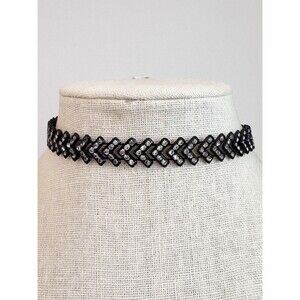 Black Chevron Rhinestone Choker Necklace Goth Steam Punk Dark Jewelry